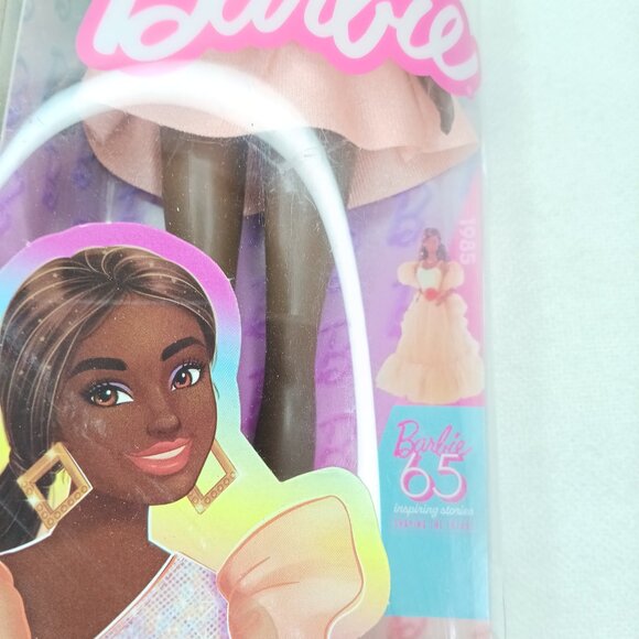 Barbie Fashionistas Doll #216 with Tall Body, Black Straight Hair & Peach Dress - Picture 9 of 9